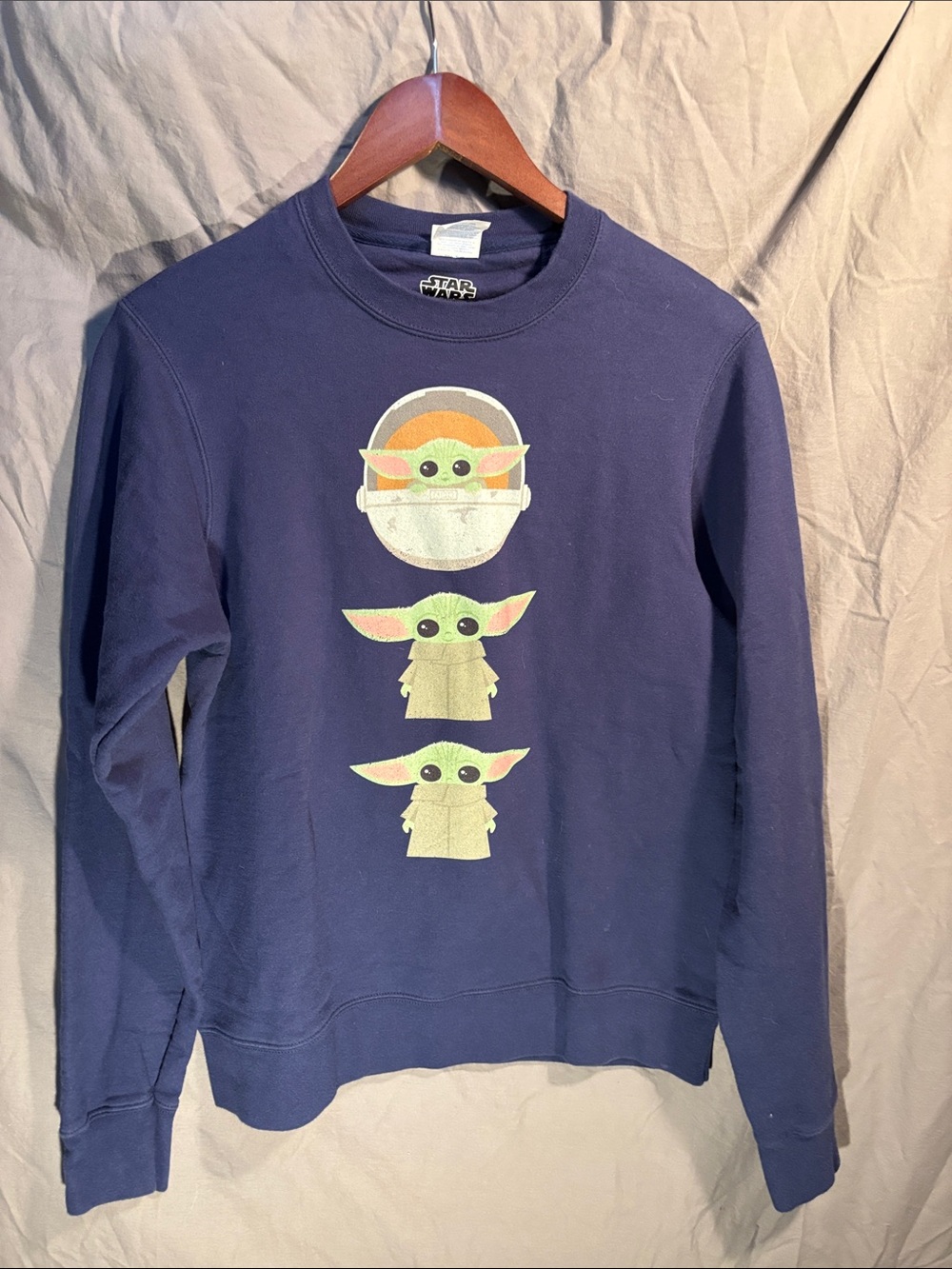 Star Wars Men’s Navy Blue Grogu Crewneck Sweatshirt